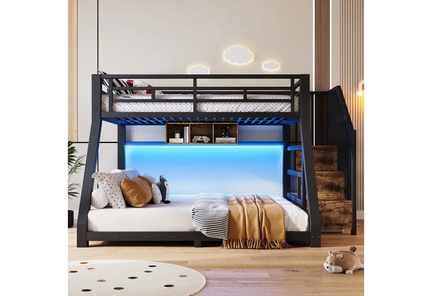 Flieks Etagenbett mit Stauraumtreppe und Lichtleiste