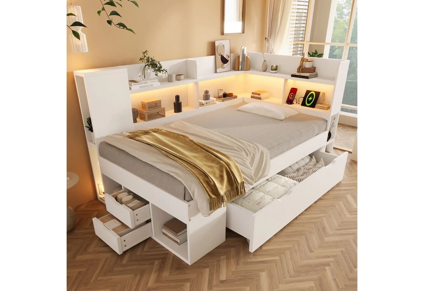 Flieks Daybett Holzbett 90x190cm mit USB, LED, Stauraum und Schublade - Bild 2