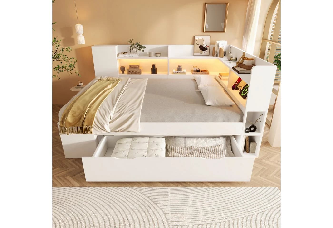 Flieks Daybett 140x200cm USB Typ-C LED Stauraumregal