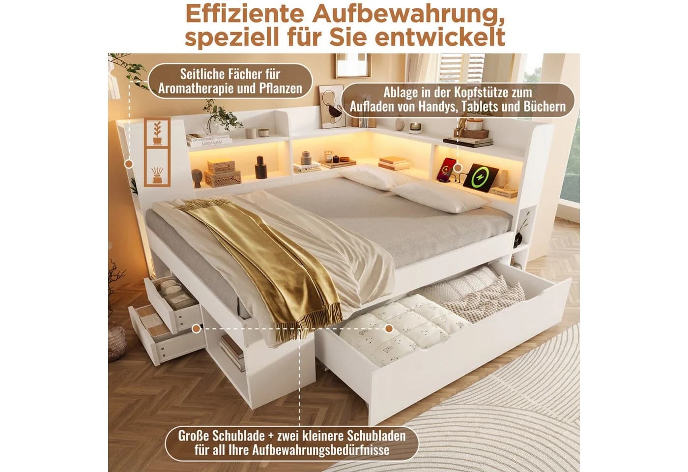 Flieks Daybett 140x200cm USB Typ-C LED Stauraumregal - Bild 4