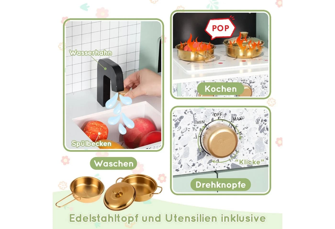 Flieks Spielküche Holz Kunststoff Grün mit Zubehör - Bild 5