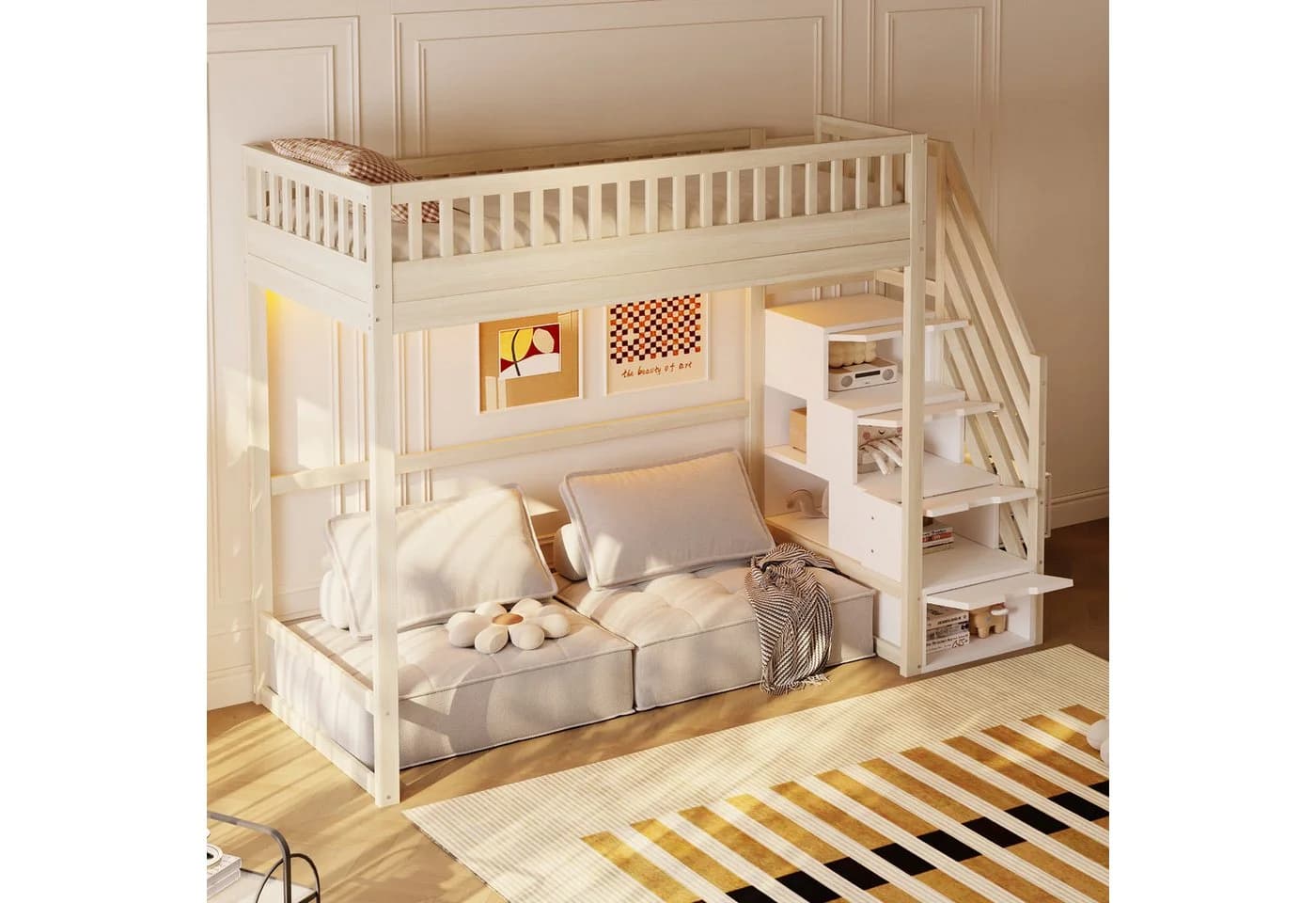 Flieks Hochbett Kinderbett mit Stauraumtreppe & Lichtleiste - Bild 3