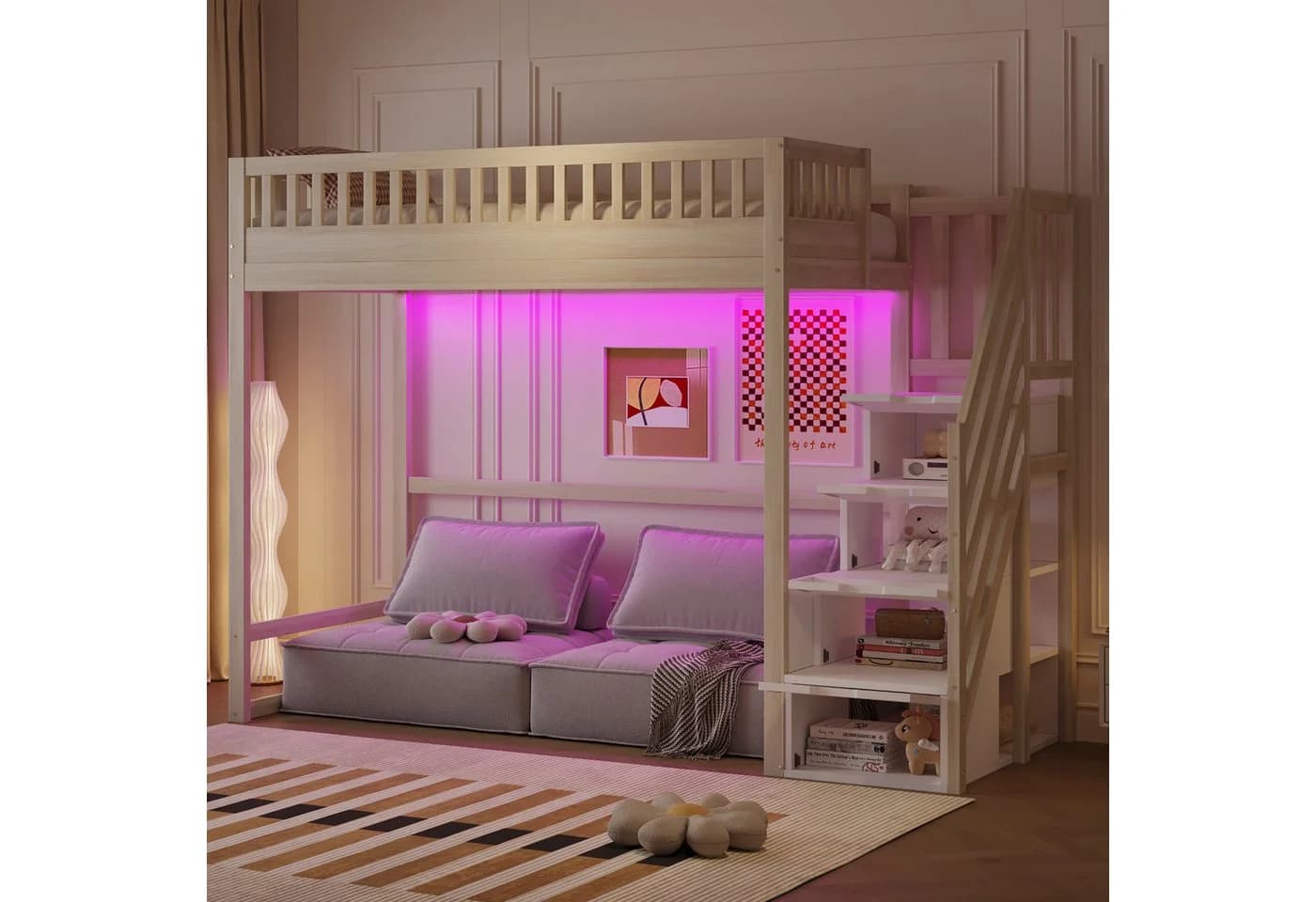Flieks Hochbett Kinderbett mit Stauraumtreppe & Lichtleiste - Bild 4