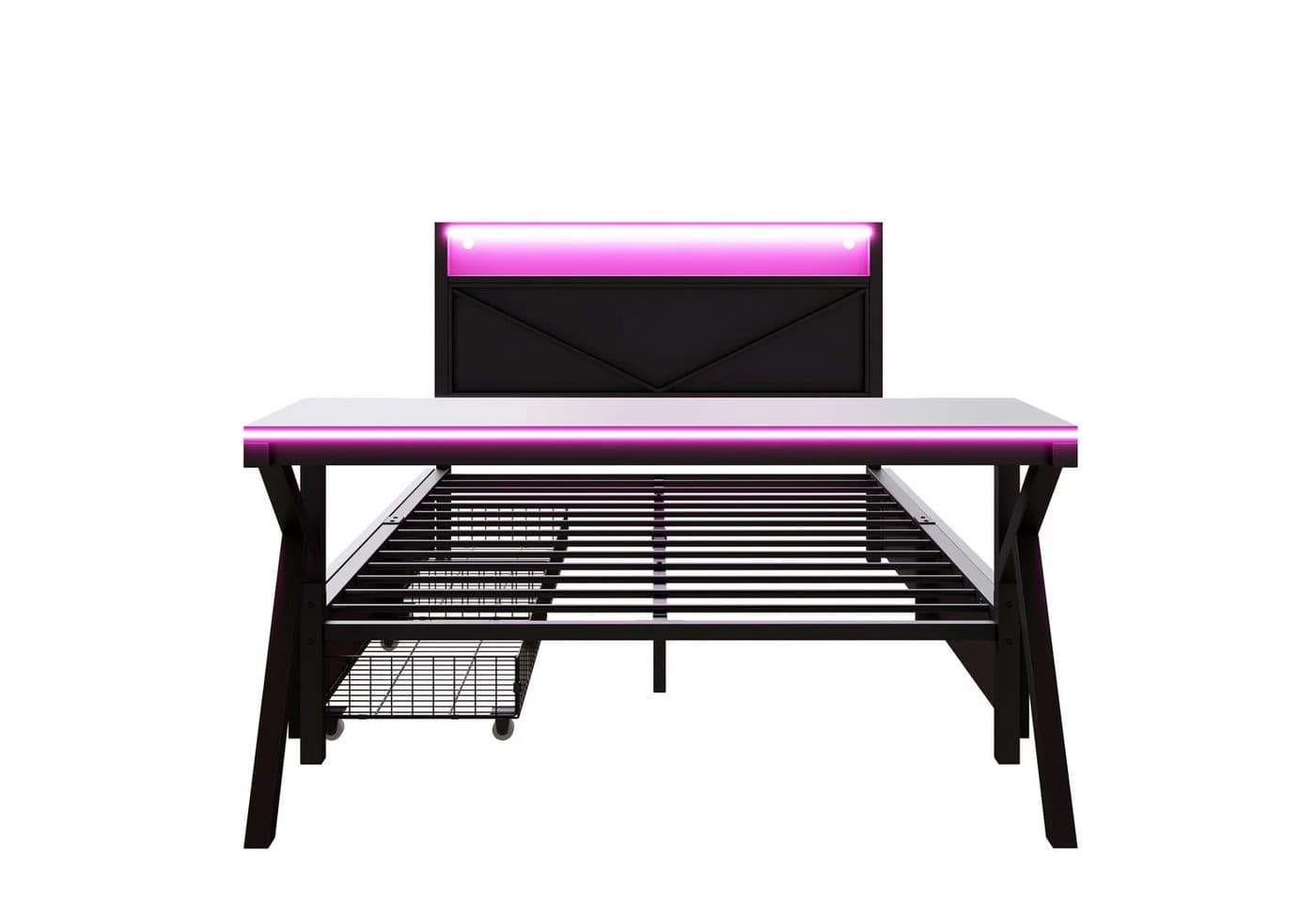 Flieks Metallbett Gamingbett Plattformbett 140x200cm mit Schreibtisch und 2 Schubladen - Bild 5