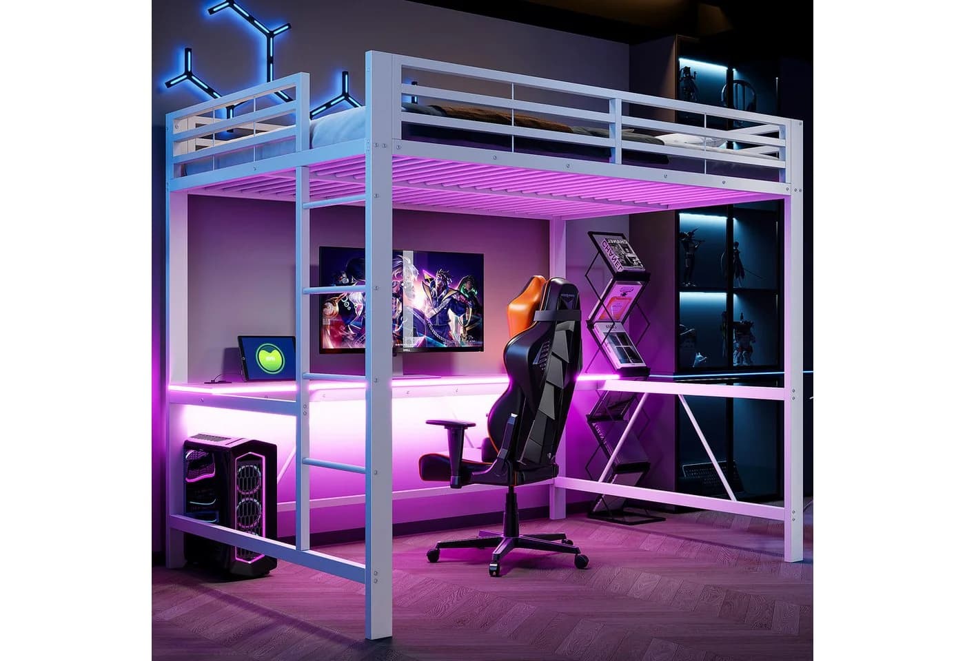 Flieks Hochbett Gamingbett Metall weiß mit Schreibtisch - Bild 2