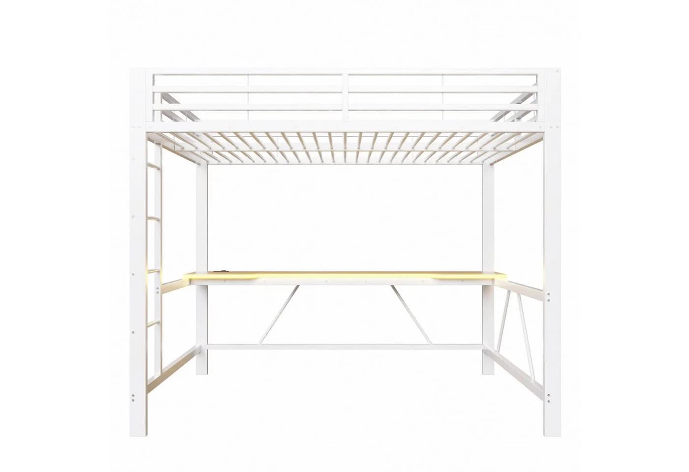 Flieks Hochbett Gamingbett Metall weiß mit Schreibtisch - Bild 5