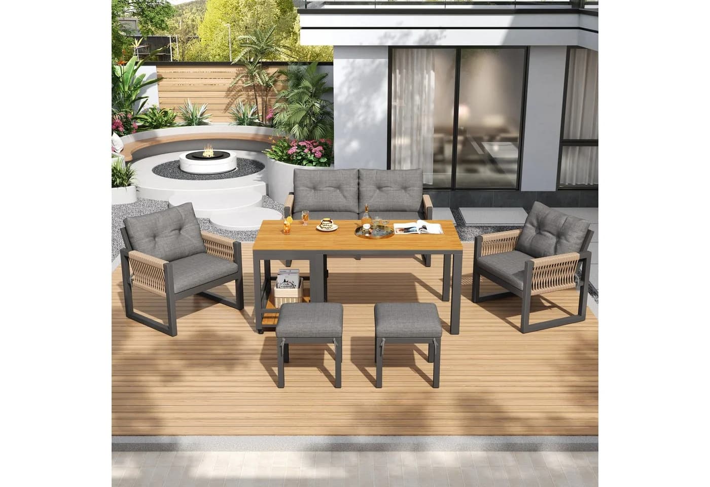 Flieks Gartenlounge-Set 6-Sitzer Grau mit abnehmbarem Tisch - Bild 2