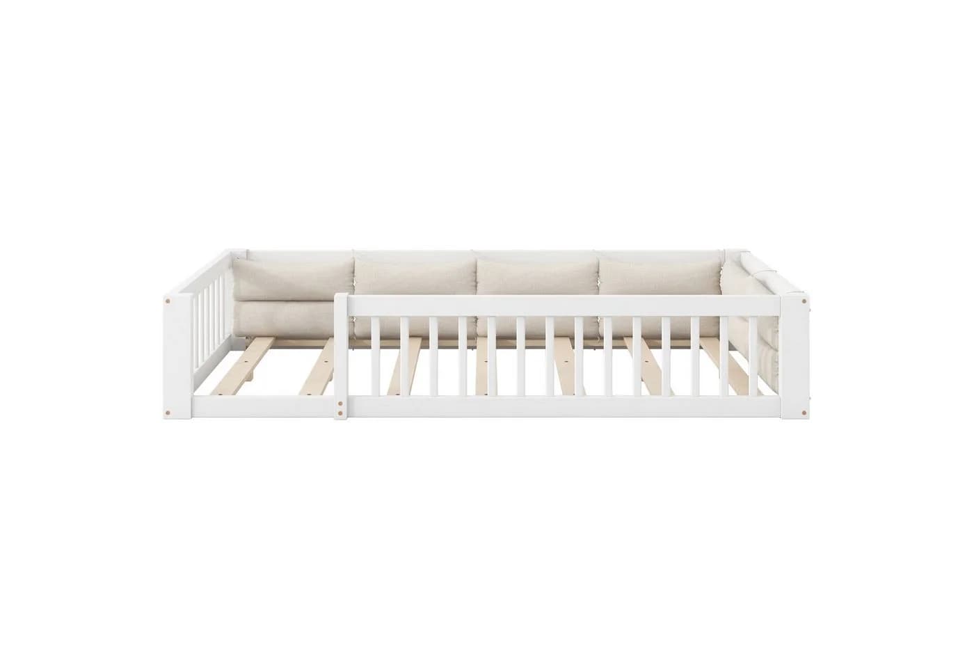 Flieks Kinderbett Bodenbett Plattformbett 90x200cm mit Gitter und Kissen - Bild 5