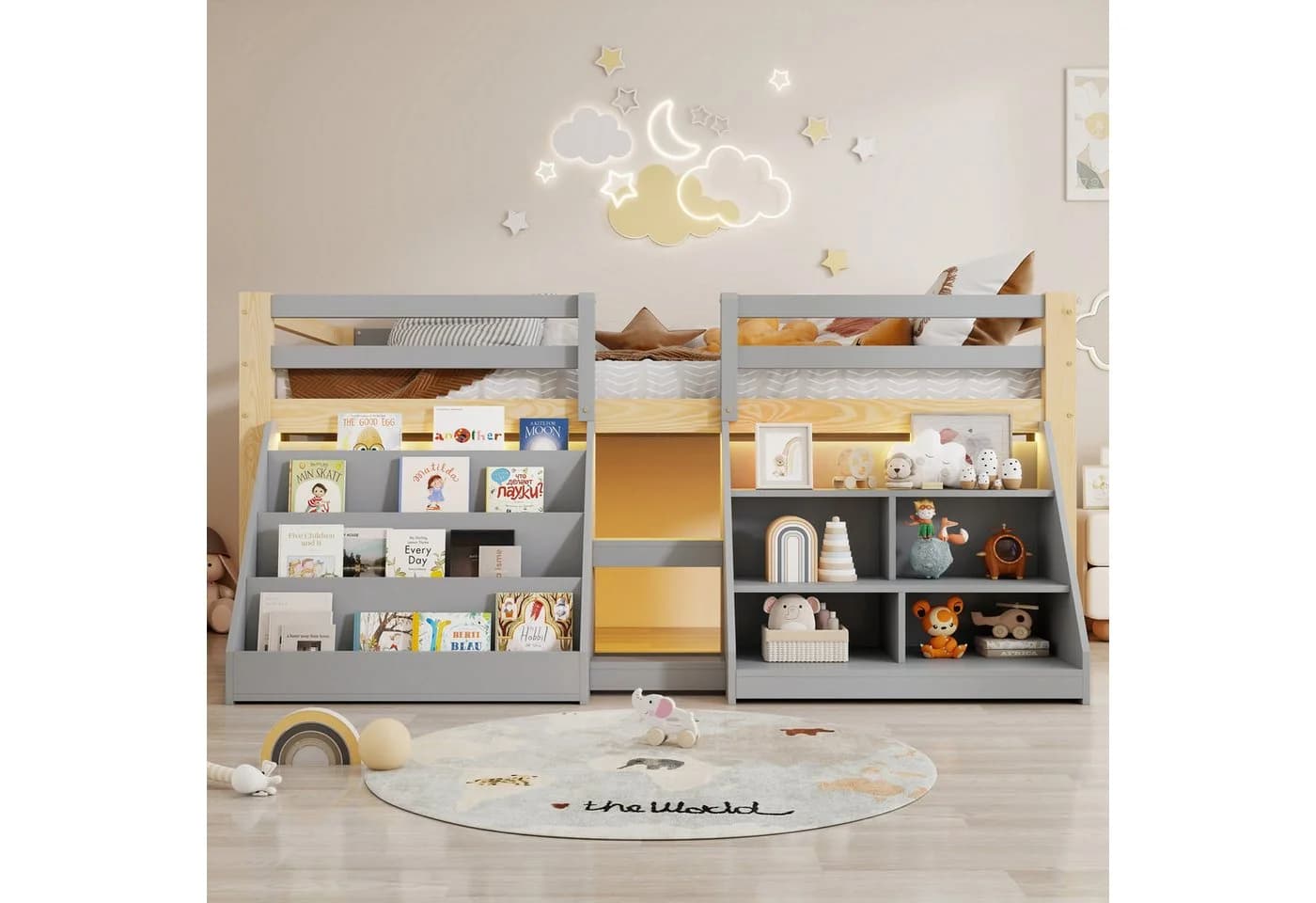 Flieks Hochbett Kinderbett Halbhochbett 90x200cm mit LED