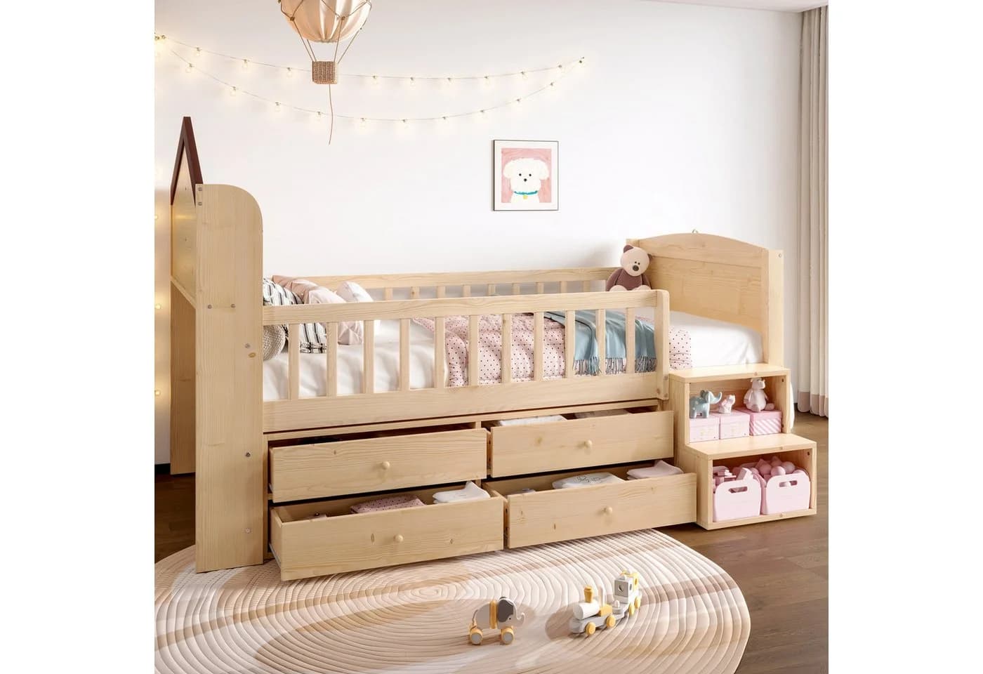 Flieks Kinderbett Halbhohes Hausbett mit LED und Schubladen - Bild 4