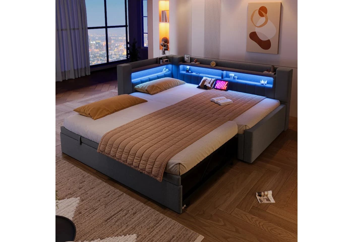 Flieks Polsterbett 90/180x200cm mit Ausziehfunktion LED-Beleuchtung - Bild 2