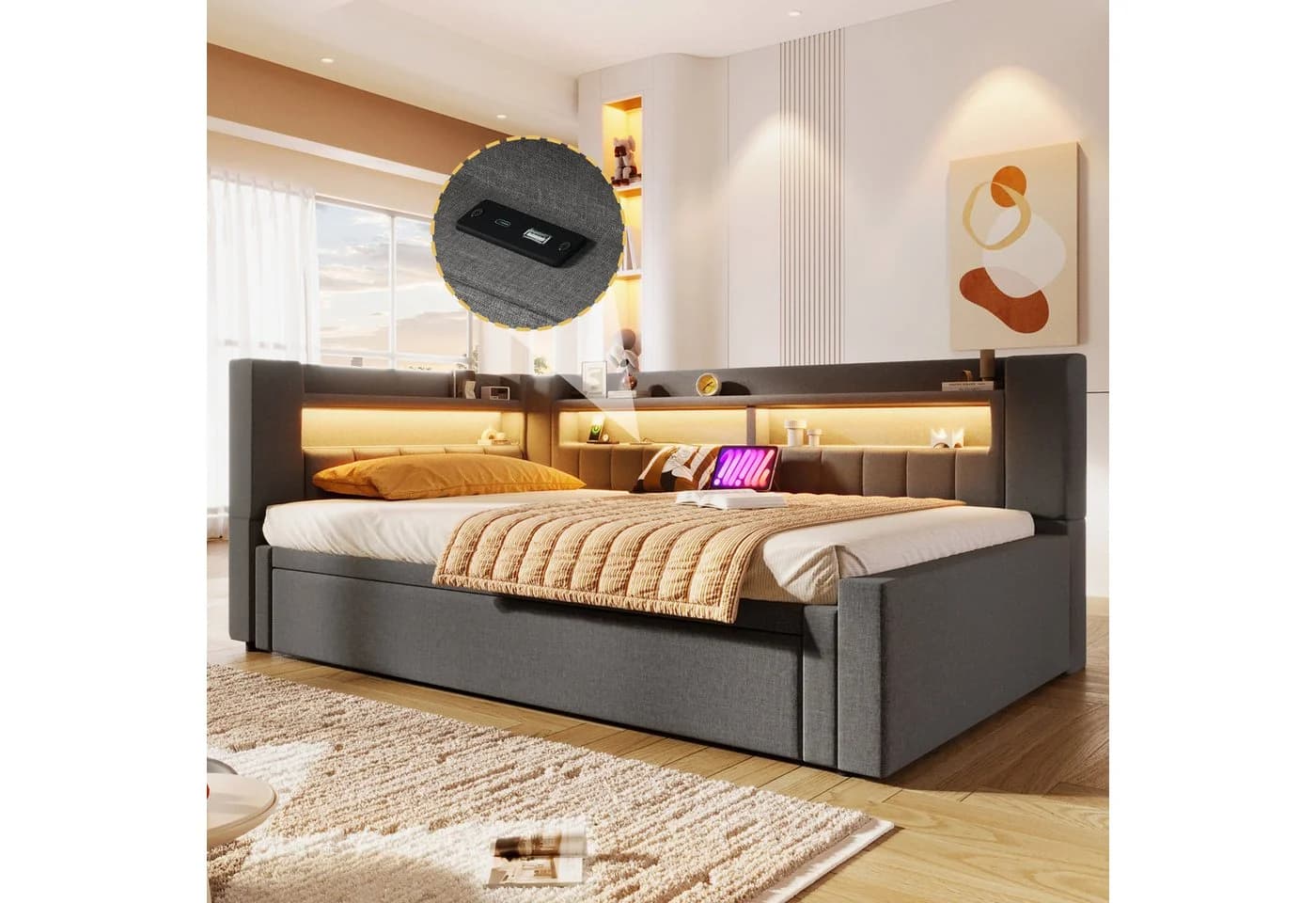 Flieks Polsterbett 90/180x200cm mit Ausziehfunktion LED-Beleuchtung - Bild 4