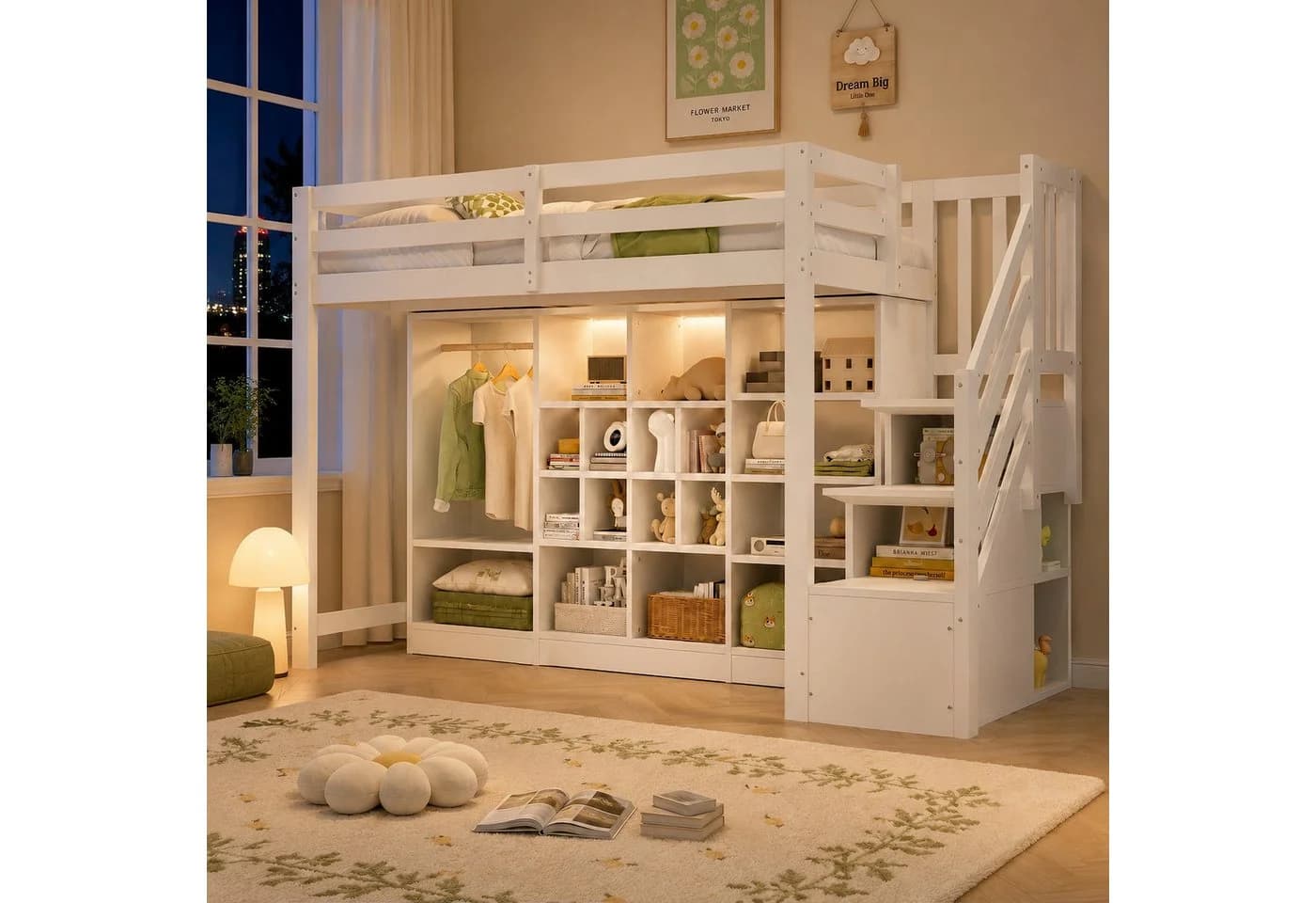 Flieks Hochbett 90x200 mit Stauraum und LED-Beleuchtung Weiß - Bild 2