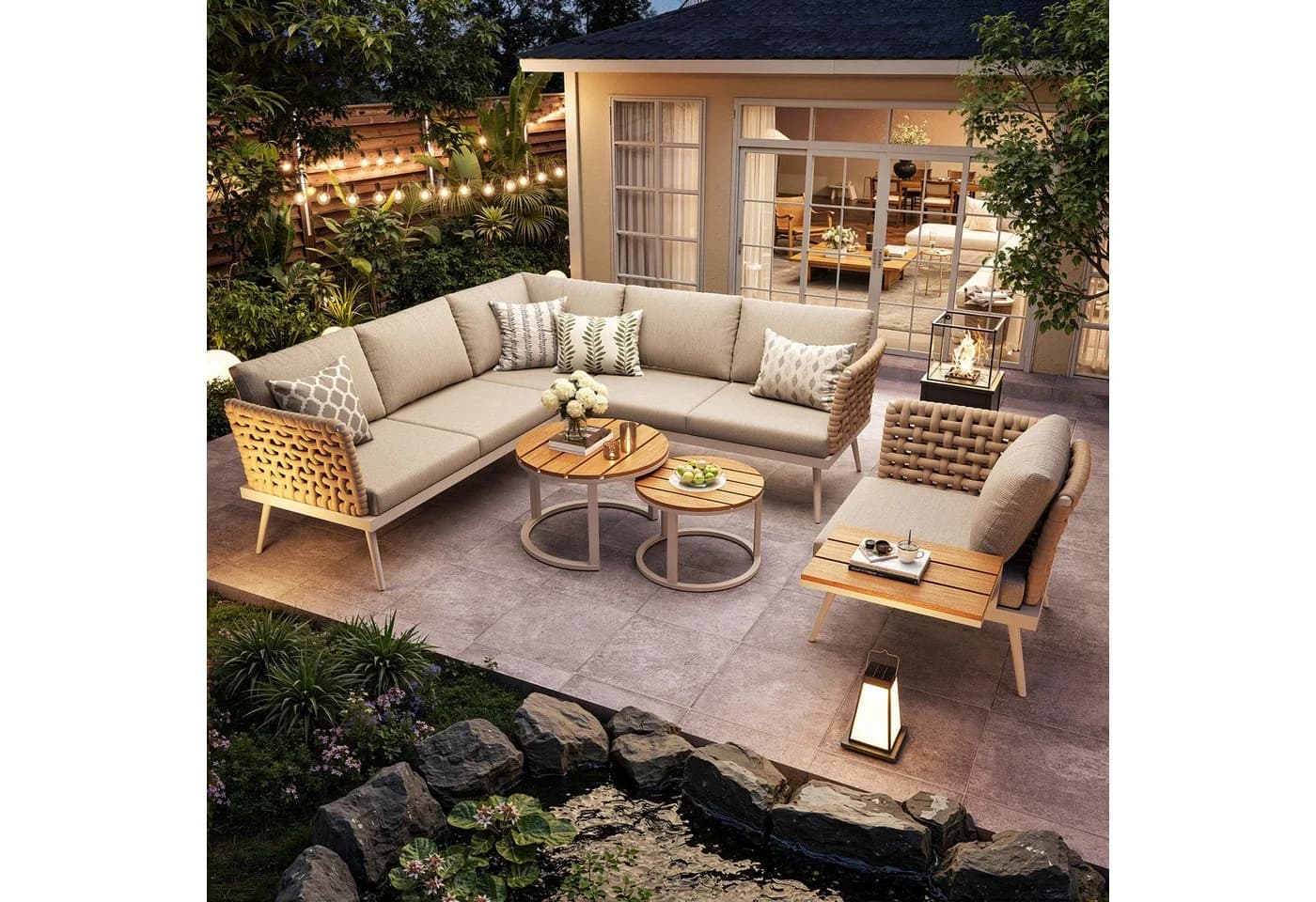 Flieks Gartenlounge-Set 6-Sitzer L-Form Beige - Bild 2