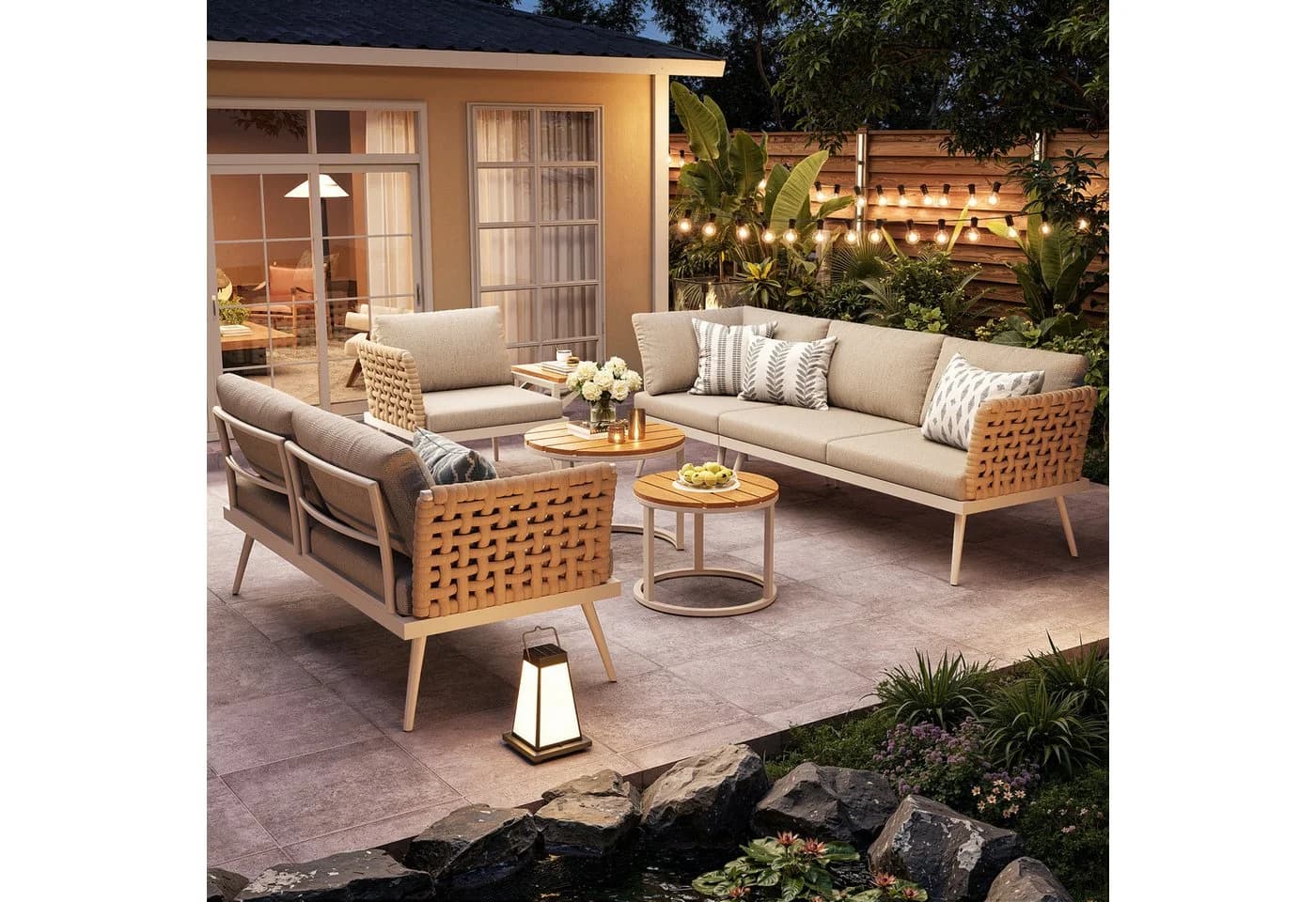 Flieks Gartenlounge-Set 6-Sitzer L-Form Beige - Bild 4