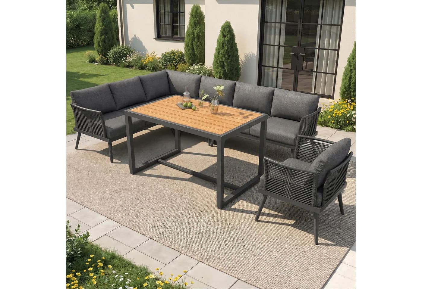 Flieks Gartenlounge-Set 7-Sitzer L-Form Gartenmöbel Sitzgruppe