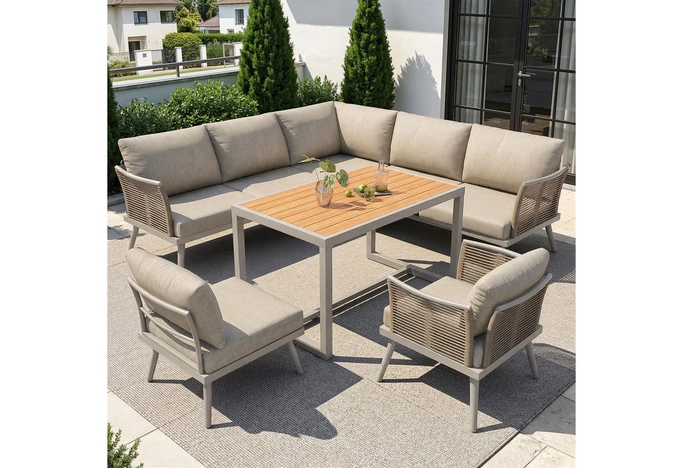 Flieks Gartenlounge-Set 7-Sitzer L-Form Beige - Bild 2