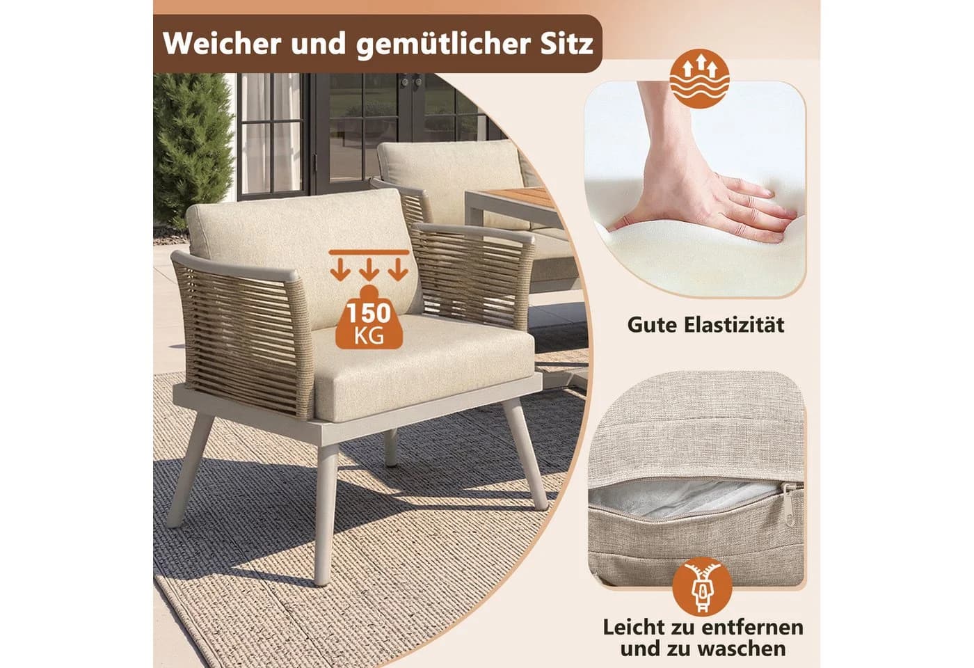 Flieks Gartenlounge-Set 7-Sitzer L-Form Beige - Bild 5