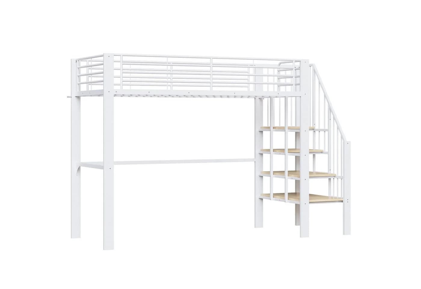 Flieks Hochbett Metallbett Kinderbett 90x200cm mit Stauraum und Treppe - Bild 5