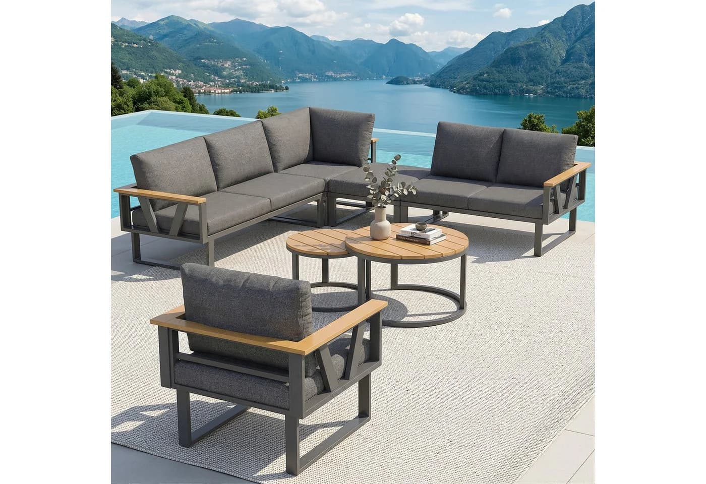 Flieks Gartenlounge-Set 7-Sitzer Metall mit 2 Couchtischen