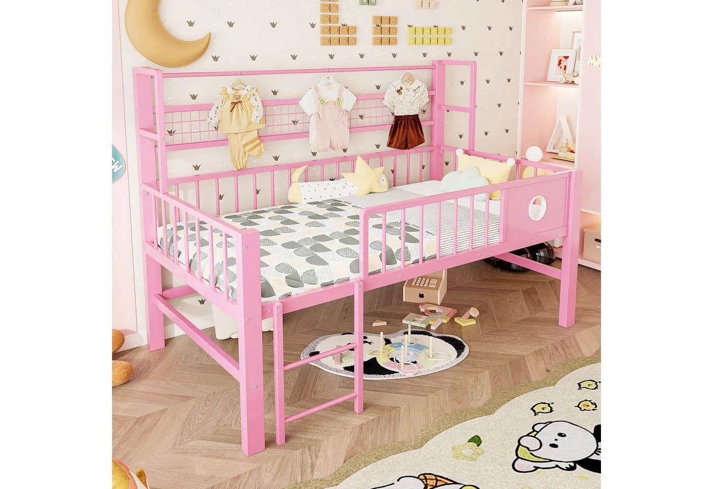 Flieks Kinderbett Rosa Metallbett 90x200cm mit Kleiderstange - Bild 3