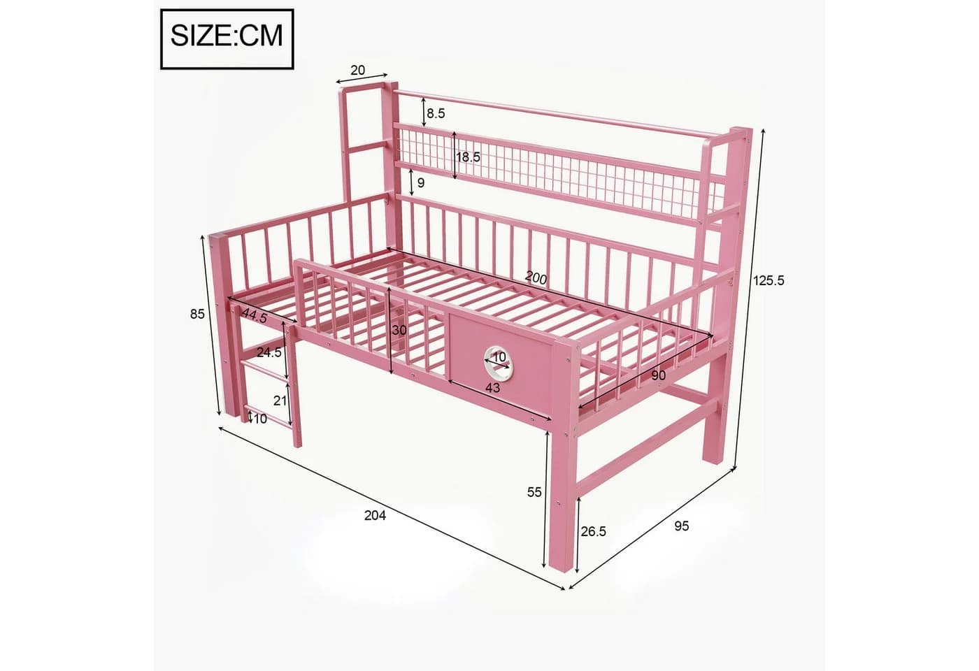 Flieks Kinderbett Rosa Metallbett 90x200cm mit Kleiderstange - Bild 4