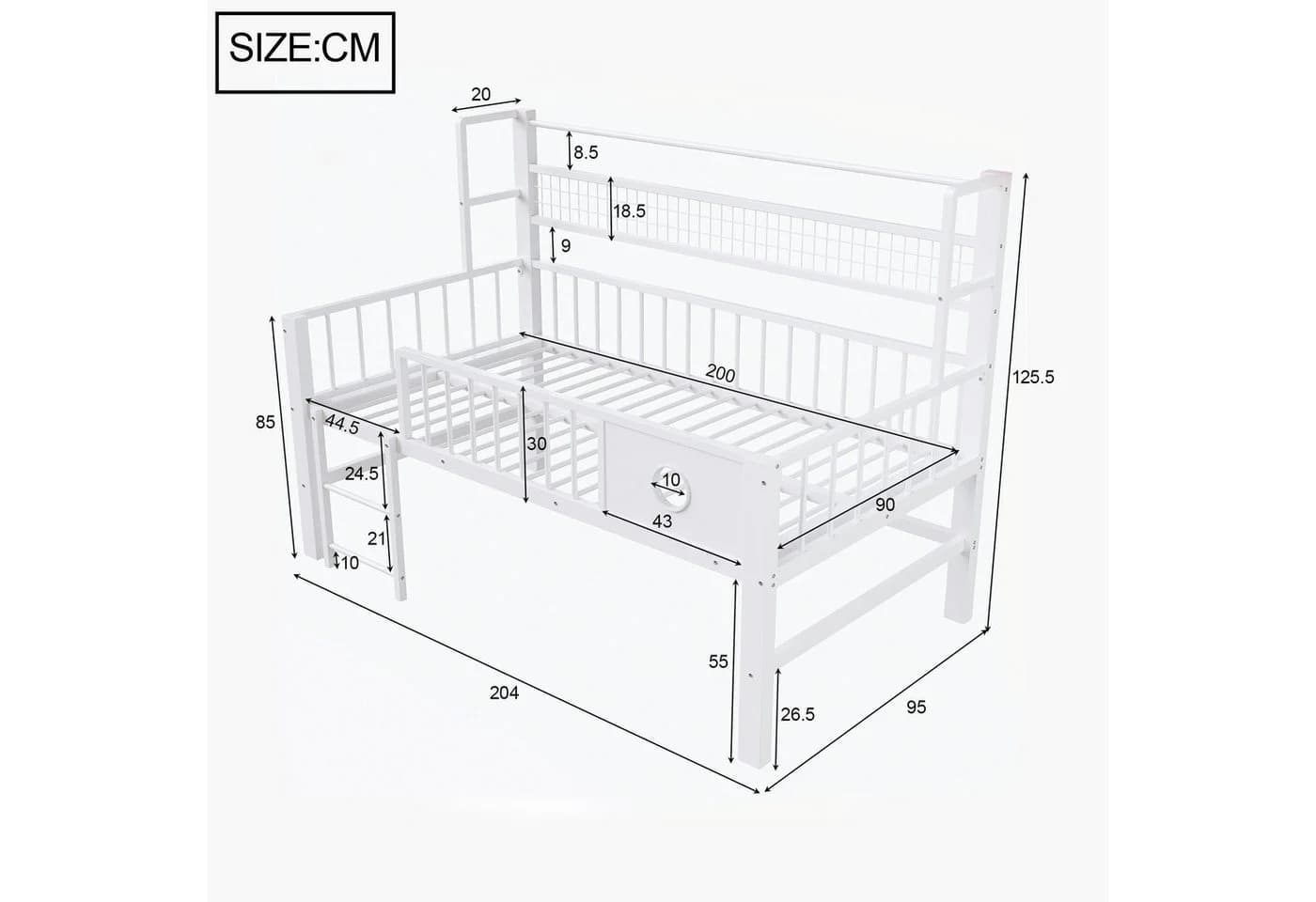 Flieks Kinderbett Hochbett Metall weiß mit Netzregal und Kleiderstange - Bild 4