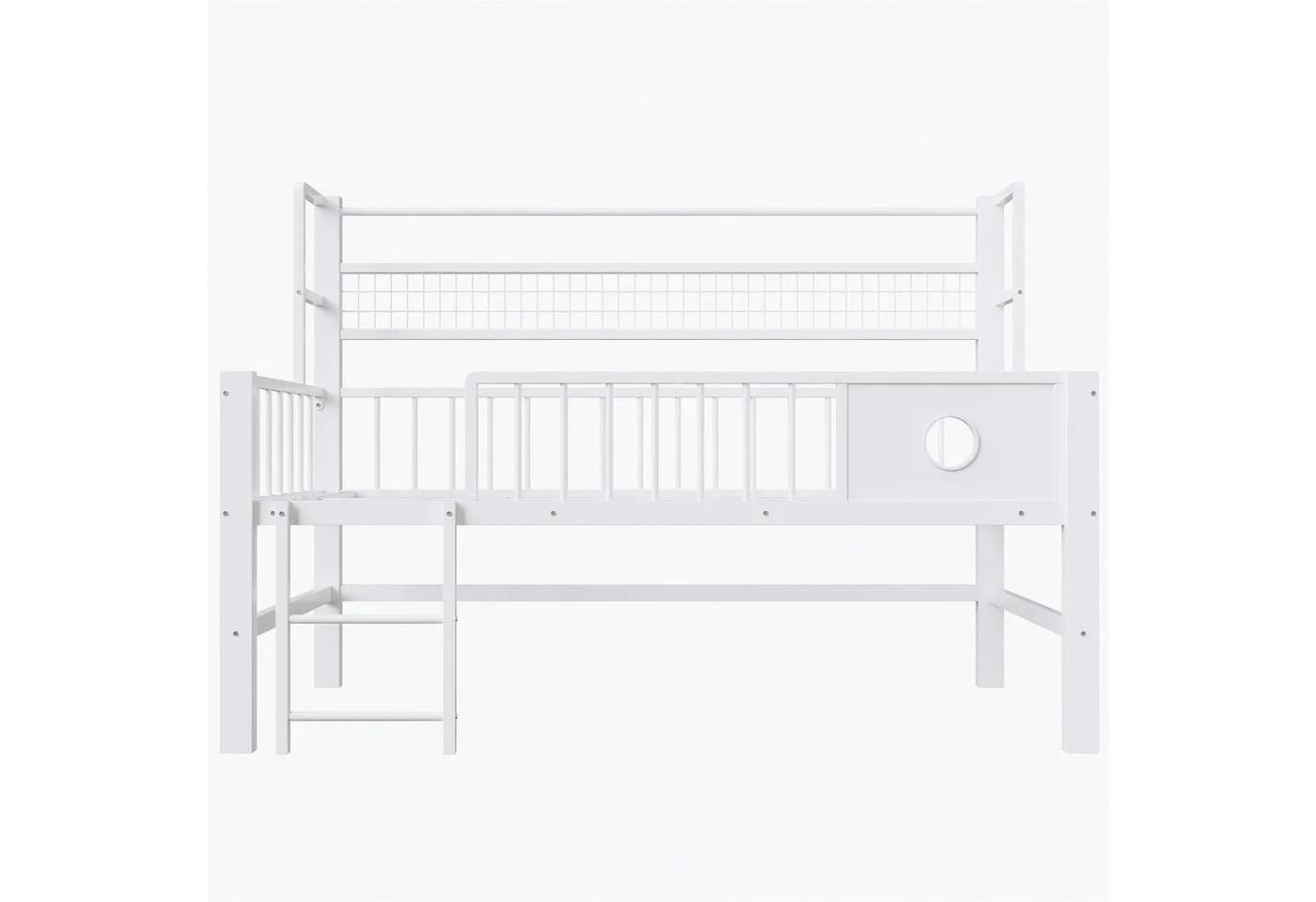Flieks Kinderbett Hochbett Metall weiß mit Netzregal und Kleiderstange - Bild 5