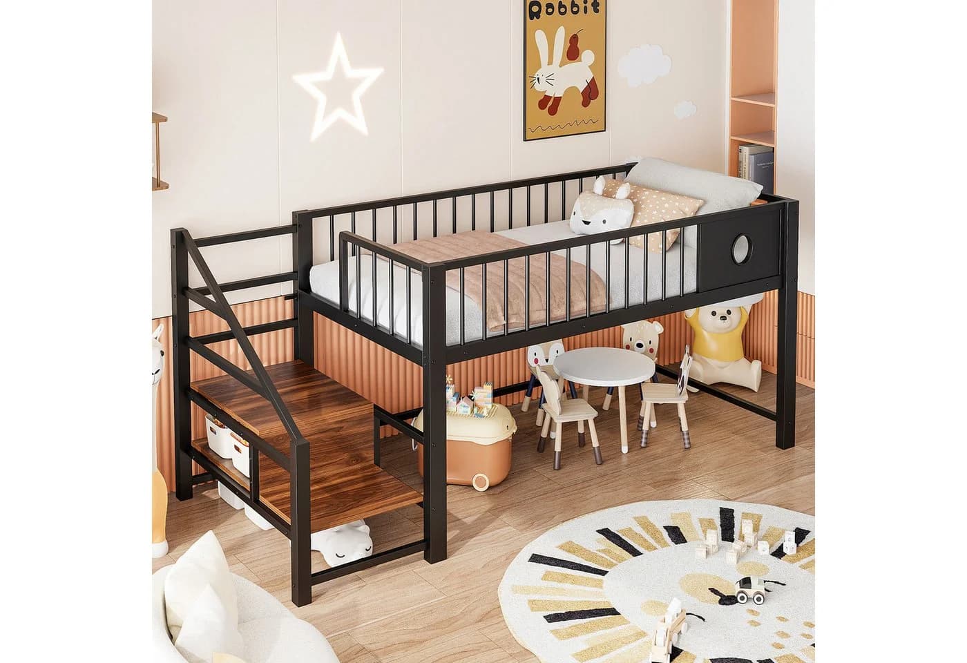 Flieks Kinderbett Hochbett Metall Schwarz mit Stauraum - Bild 3