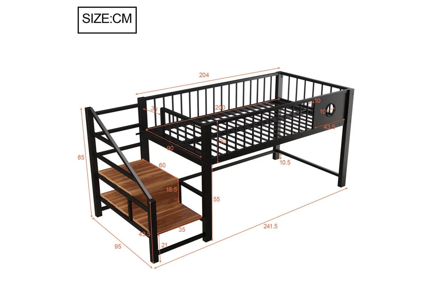 Flieks Kinderbett Hochbett Metall Schwarz mit Stauraum - Bild 4