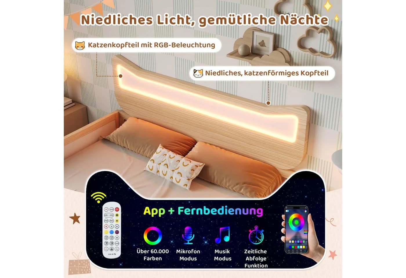 Flieks Kinderbett 140x200 mit LED & Stauraum - Bild 4