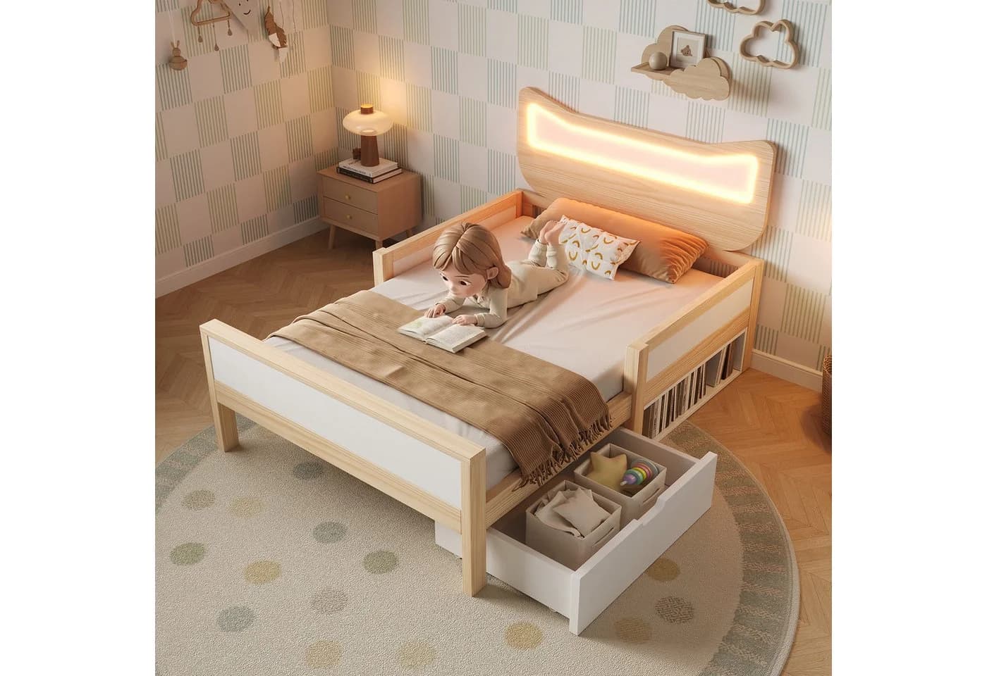 Flieks Kinderbett 90x200 cm mit LED-Beleuchtung & Schublade - Bild 2
