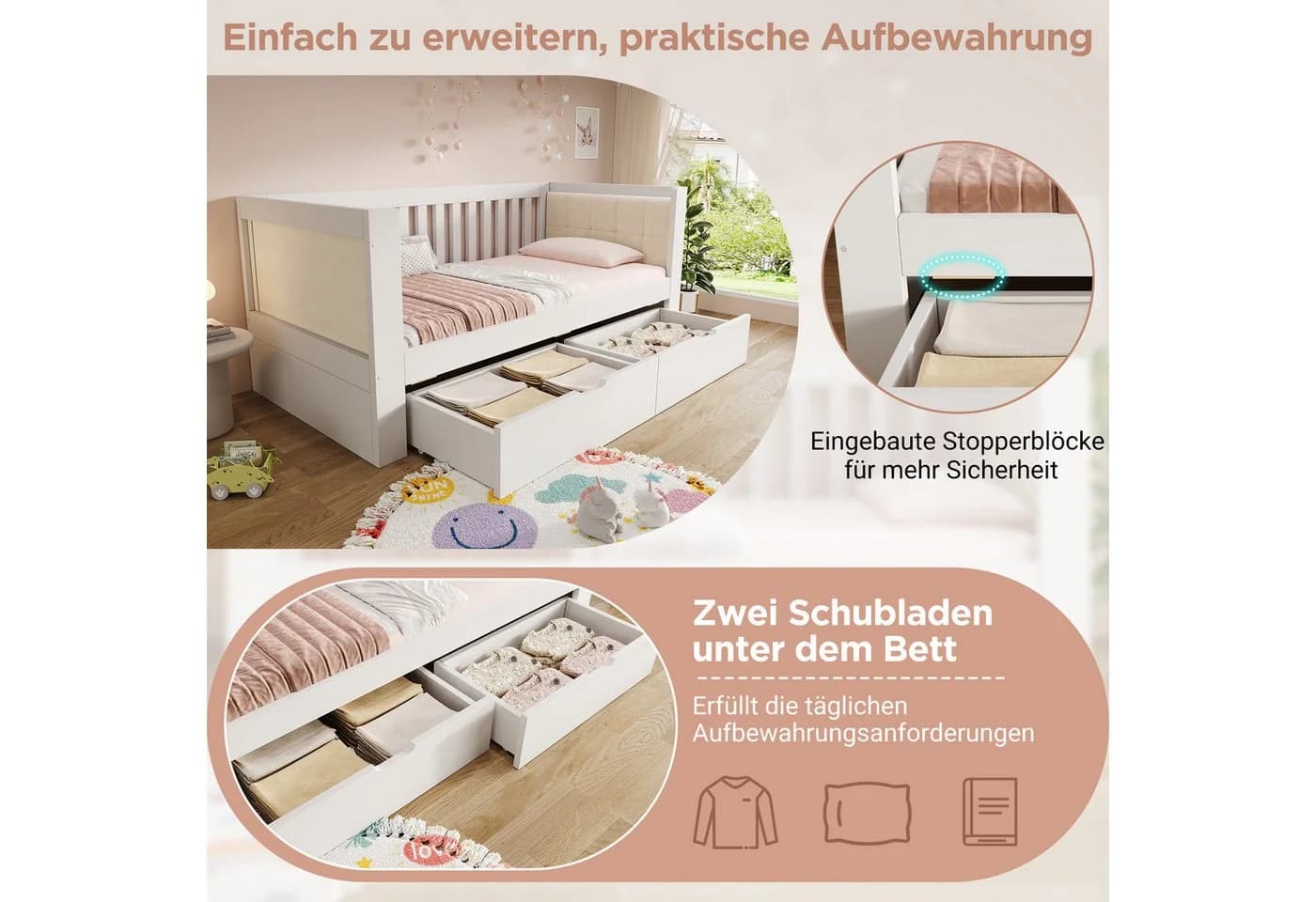 Flieks Kinderbett Holzbett 90x200 mit Schubladen - Bild 5