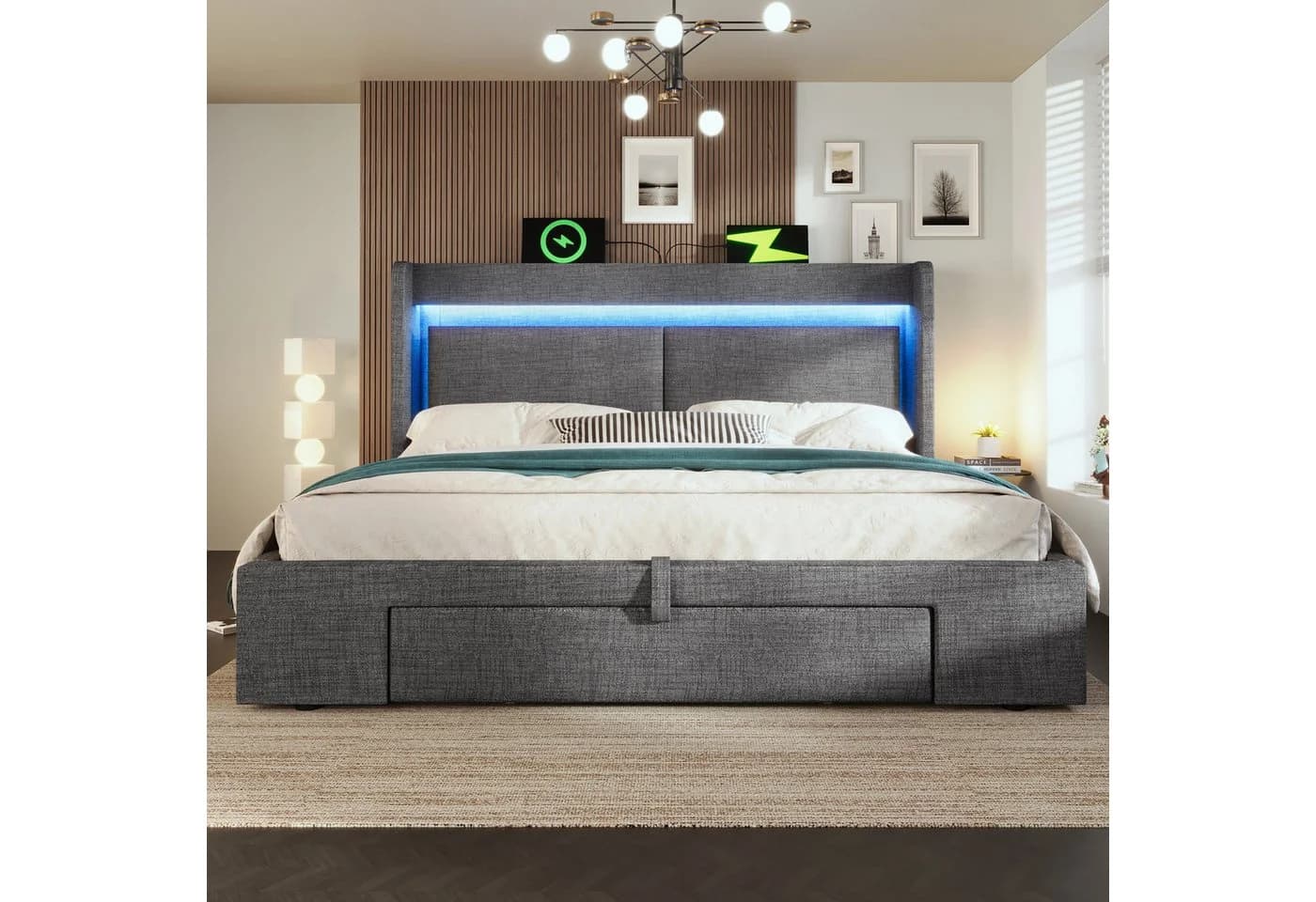 Flieks Polsterbett 180x200 Grau mit LED, USB & Stauraum - Bild 3