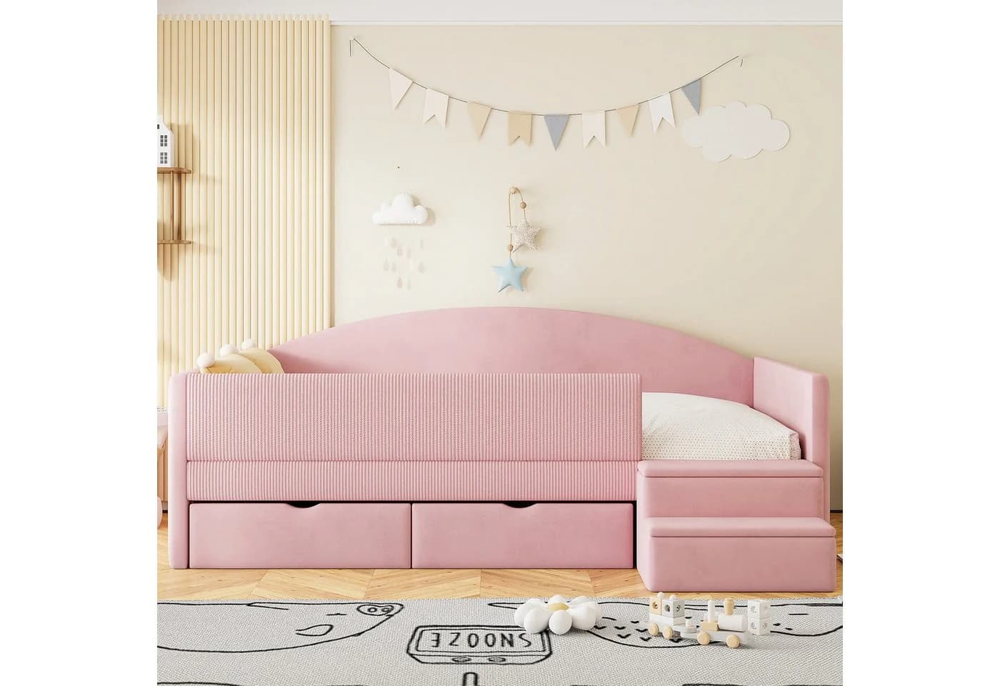 Flieks Kinderbett Einzelbett 90x190cm mit 2 Schubladen Treppe Rausfallschutz