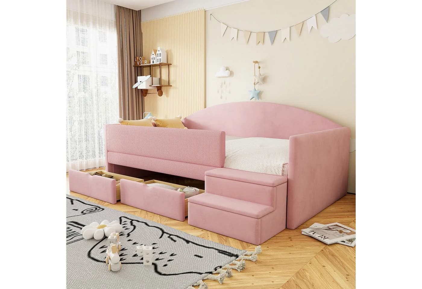 Flieks Kinderbett Einzelbett 90x190cm mit 2 Schubladen Treppe Rausfallschutz - Bild 2
