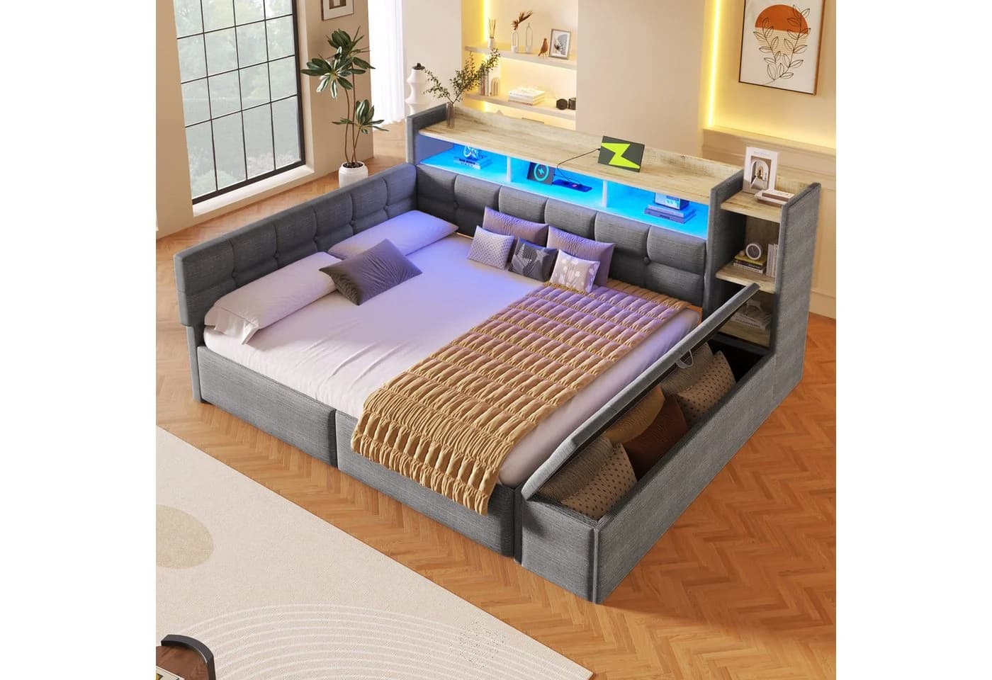 Flieks Daybett Polsterbett 140x190cm LED Aufladen Grau