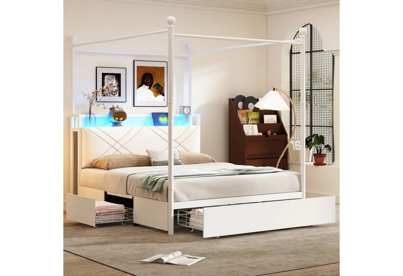 Flieks Himmelbett Weiß mit Stauraum und LED - Bild 2