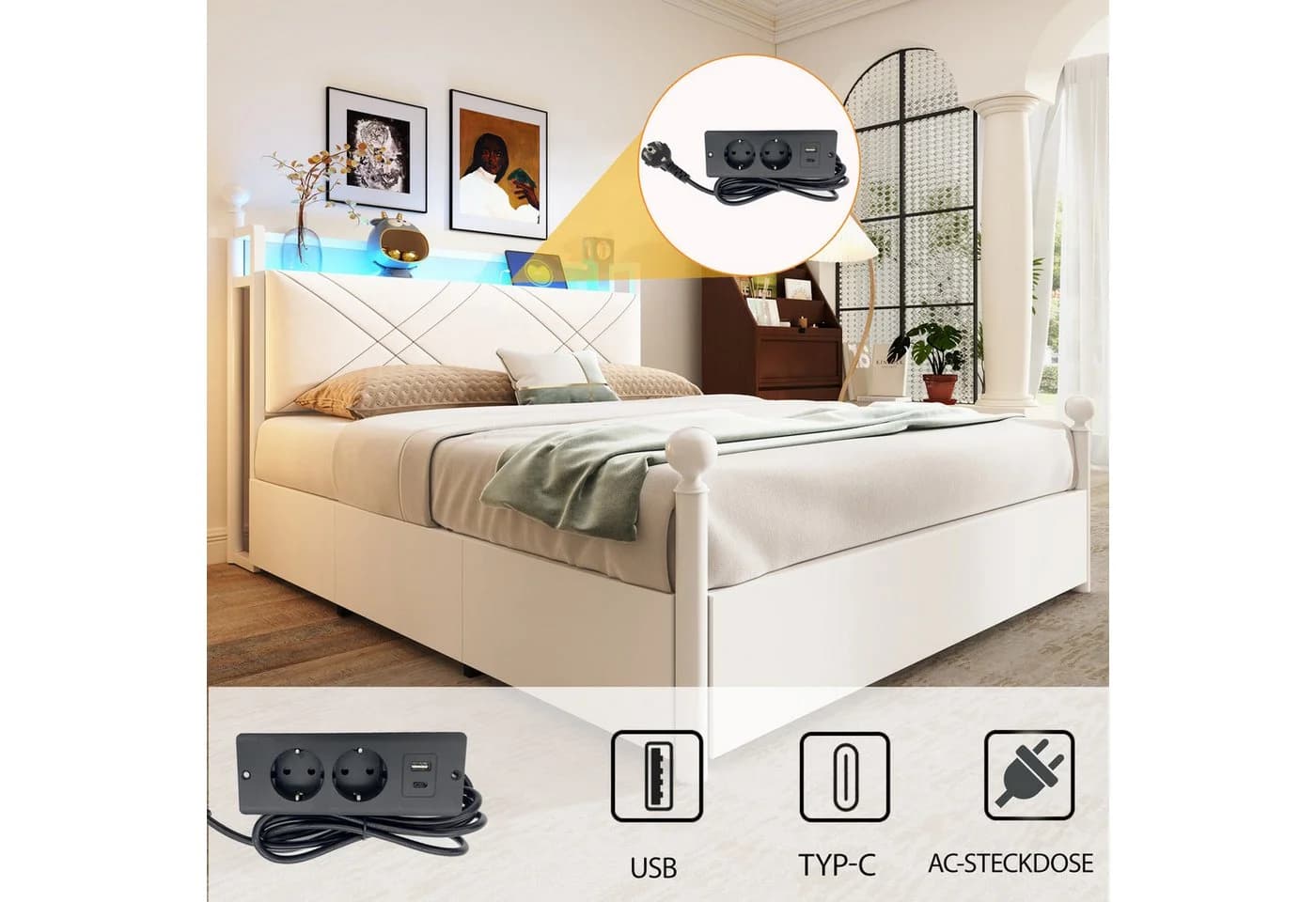 Flieks Himmelbett Weiß mit Stauraum und LED - Bild 4