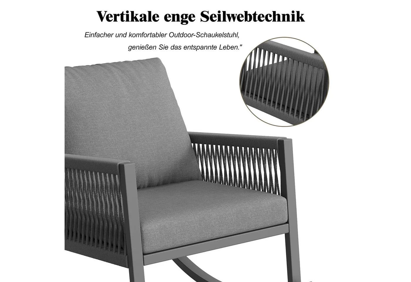 Flieks Gartenstuhl Grau mit Kissen und Kreuzseilwebtechnik - Bild 5