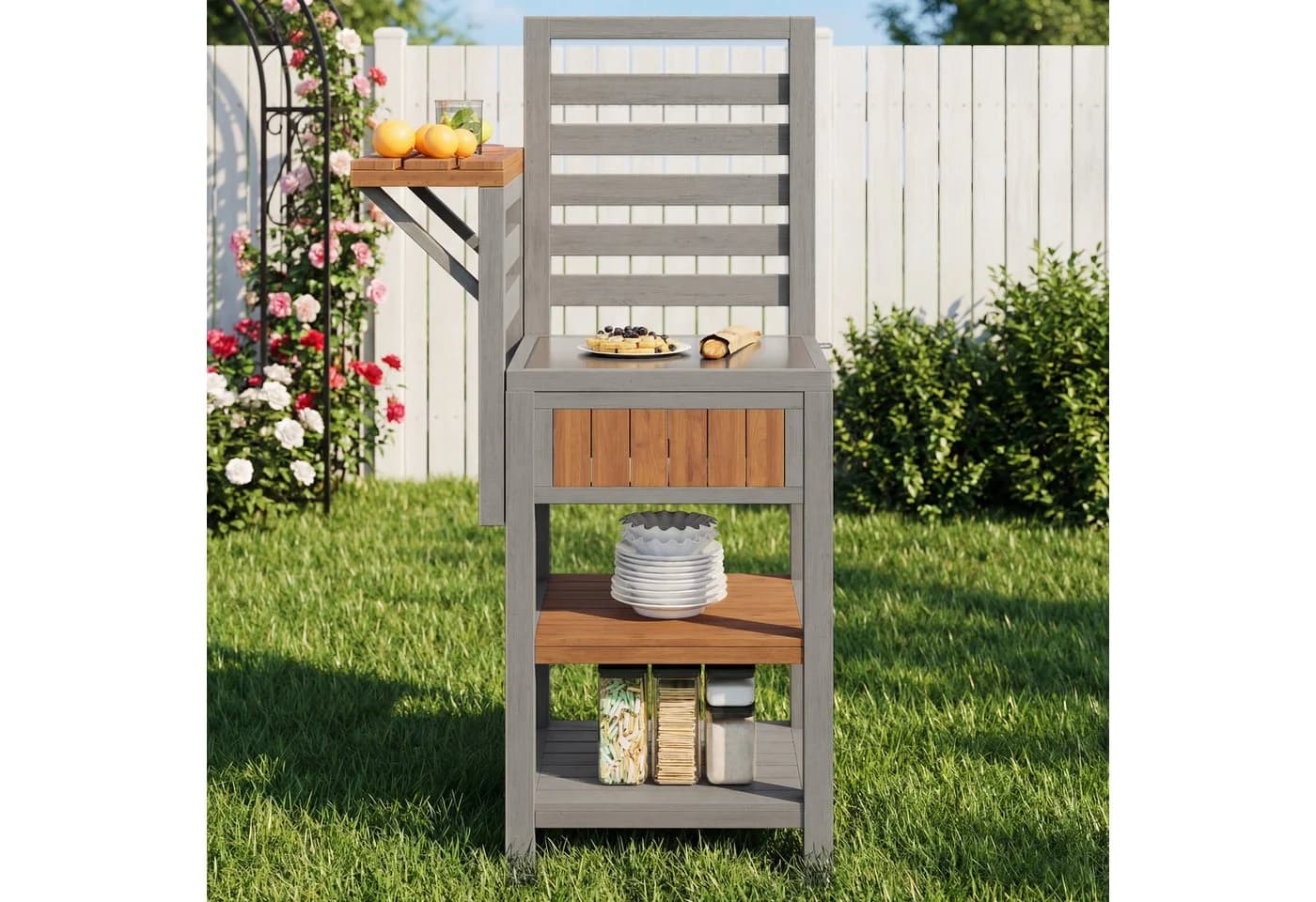 Flieks Garten-Geräteschrank Massivholz Edelstahl-Arbeitsplatte