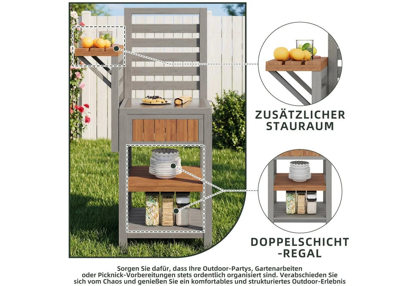 Flieks Garten-Geräteschrank Massivholz Edelstahl-Arbeitsplatte - Bild 4