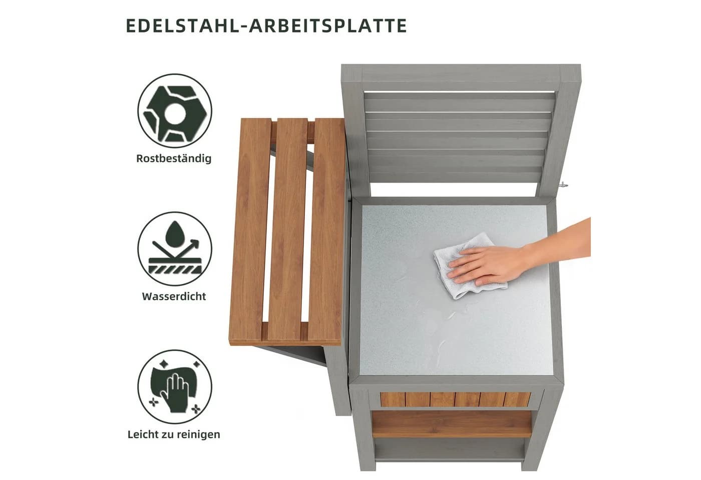 Flieks Garten-Geräteschrank Massivholz Edelstahl-Arbeitsplatte - Bild 5