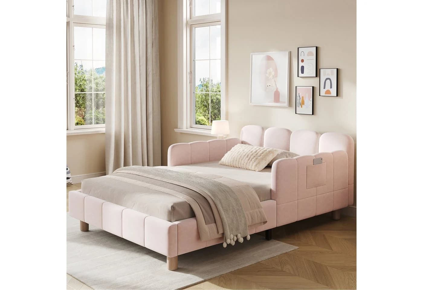 Flieks Polsterbett Rosa mit Samtbezug und Rausfallschutz - Bild 2