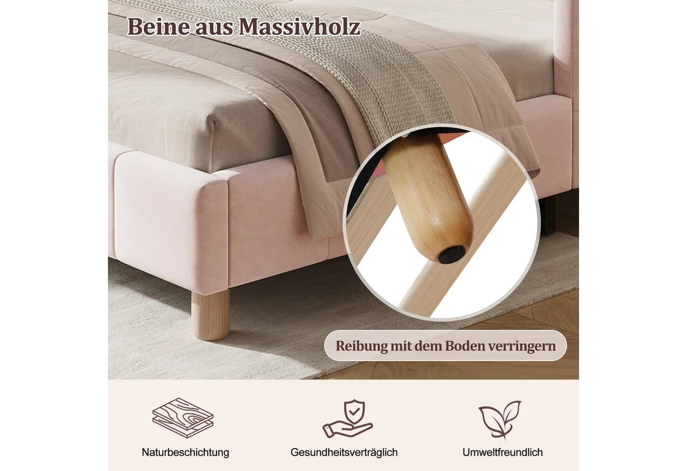 Flieks Polsterbett Rosa mit Samtbezug und Rausfallschutz - Bild 3