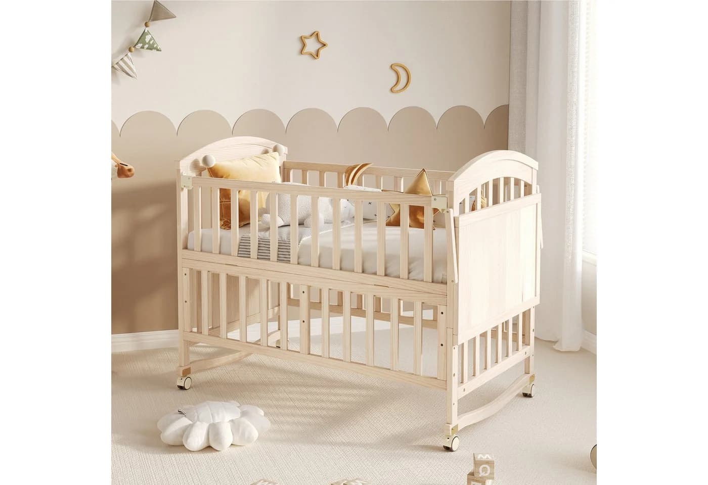 Flieks Babybett Nebenbett Kiefer Massivholz mit abnehmbarem Seitengitter - Bild 3