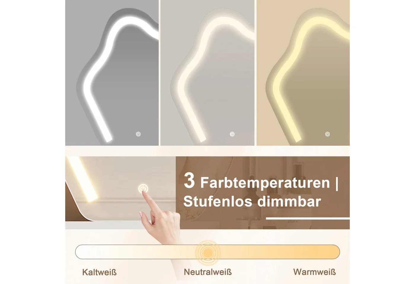 Flieks Schminktisch mit LED-Spiegel, 2 Schubladen & Stauraum, Weiß - Bild 5
