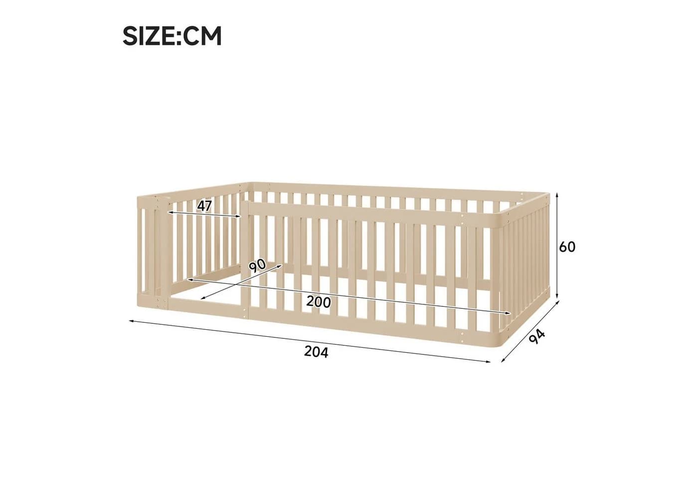 Flieks Kinderbett Massivholz Bodenbett mit Zaun Beige - Bild 3