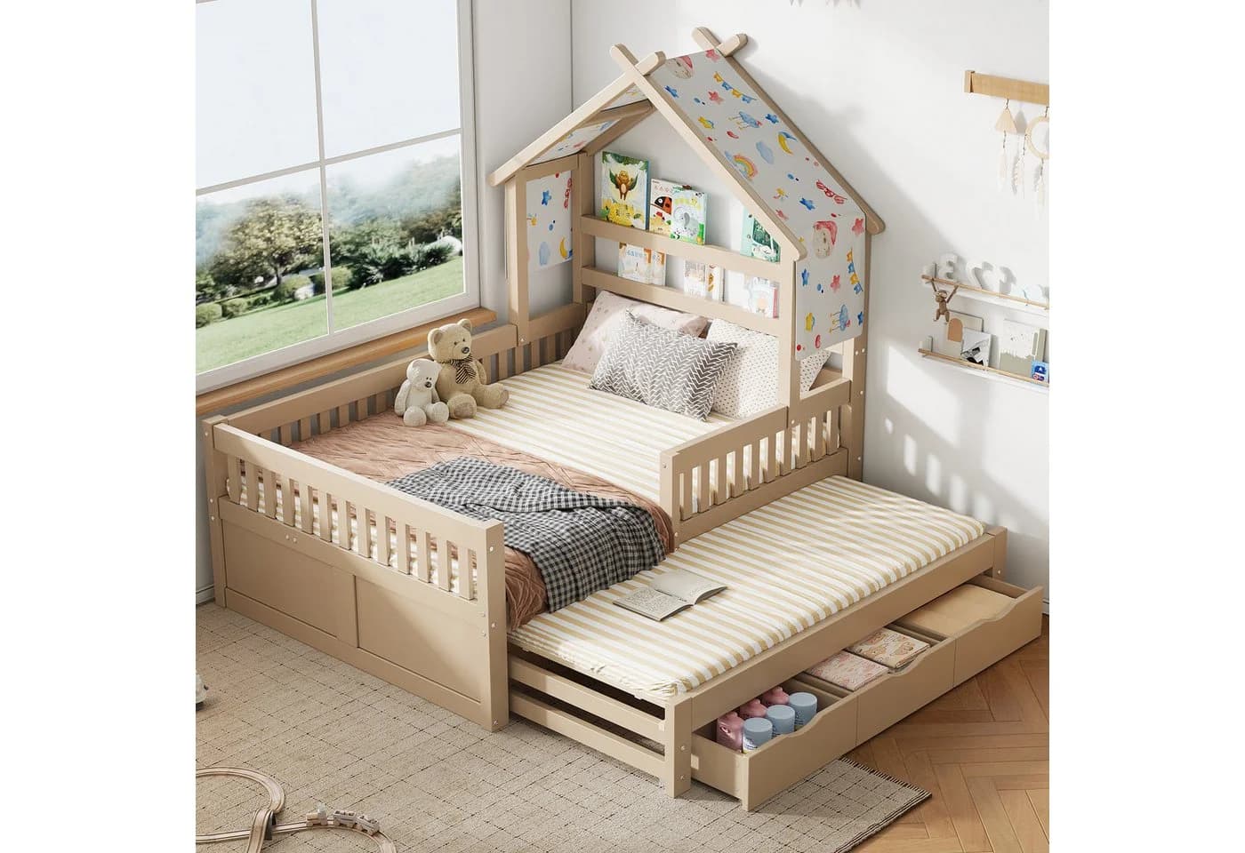 Flieks Kinderbett Hausbett 140x200 mit Ausziehbett & Schubladen - Bild 2