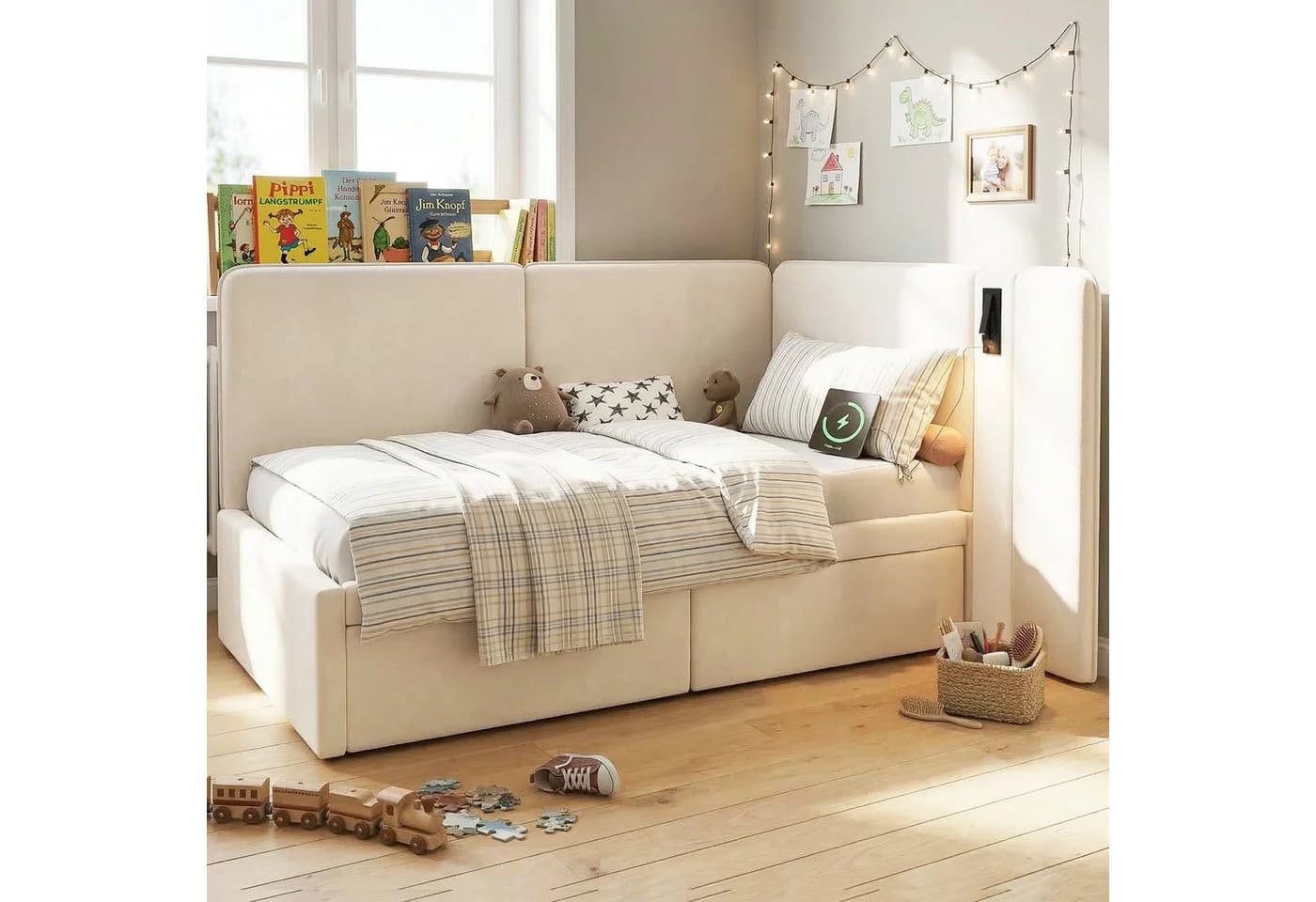 Flieks Polsterbett Daybett 90x200cm mit Schubladen und Leselampe
